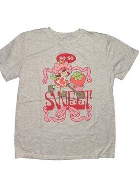 Strawberry Shortcake So So Sweet Graphic Tee Large Y2K Cartoon Gray T Shirt